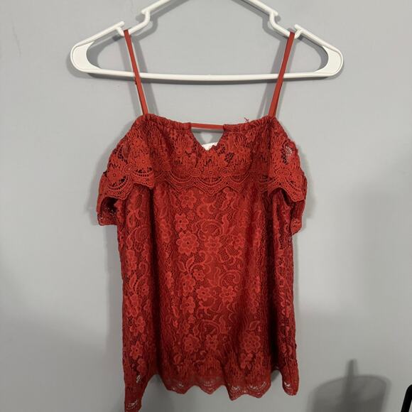No Boundaries Off the Shoulder Lace Top Juniors Size Large / 11 - 13 Red Orange - Picture 1 of 7